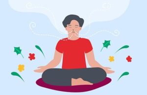 Illustration av person som andas lugnt i sittande meditationsställning